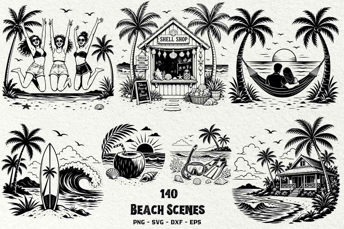 Beach Scenes SVG Graphics, a Seasonal Illustration by DENIDigitalArtSudio (Photo 1 of 8)