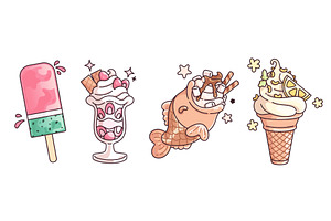 Kawaii ice cream desserts, a Food Illustration by art PVP - market