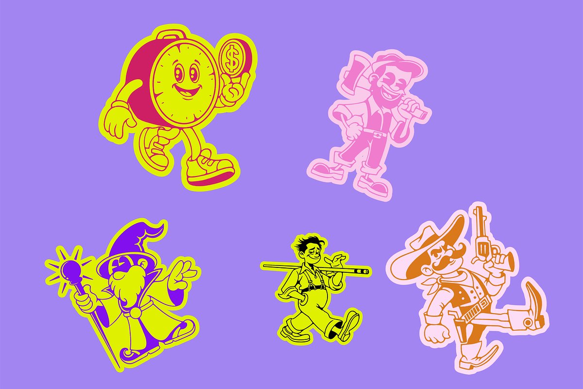 Retro Mascot Sticker Bundle, an Object Illustration by HunEyy (Photo 3 of 8)