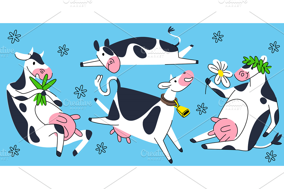 Happy cow characters set isolated on, an Animal Illustration by art PVP - market