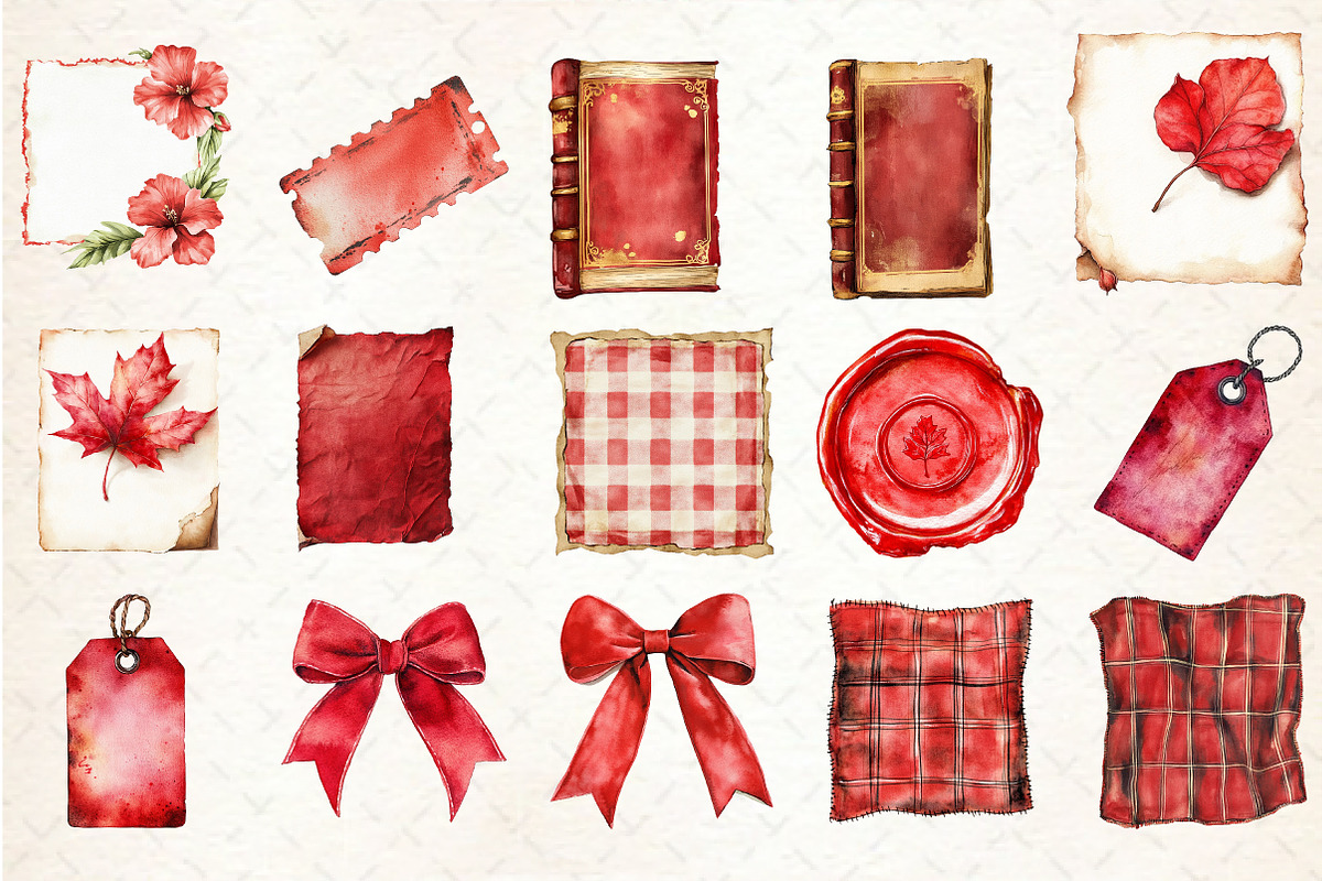 Red Vintage Fall Ephemera Clipart, an Illustration by Rose Art (Photo 2 of 7)