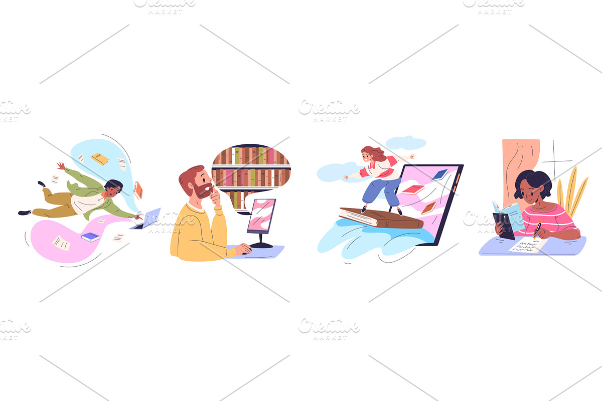 People online library. Person read, an Education Illustration by Stock-Smart-Start