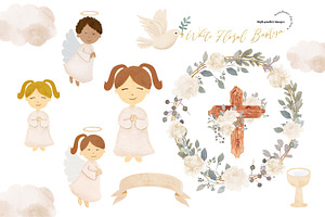 White Flowers Easter Cross Clipart