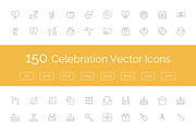 150 Celebration Vector Icons, an Outline Icon by Creative Stall (Thumbnail 1 of 3)