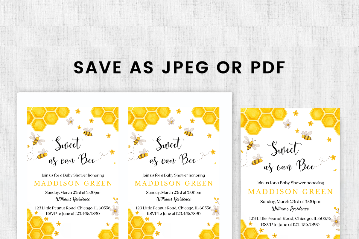 Bee Baby Shower Invitation Bundle, a Card Template by Shinehoon (Photo 7 of 8)