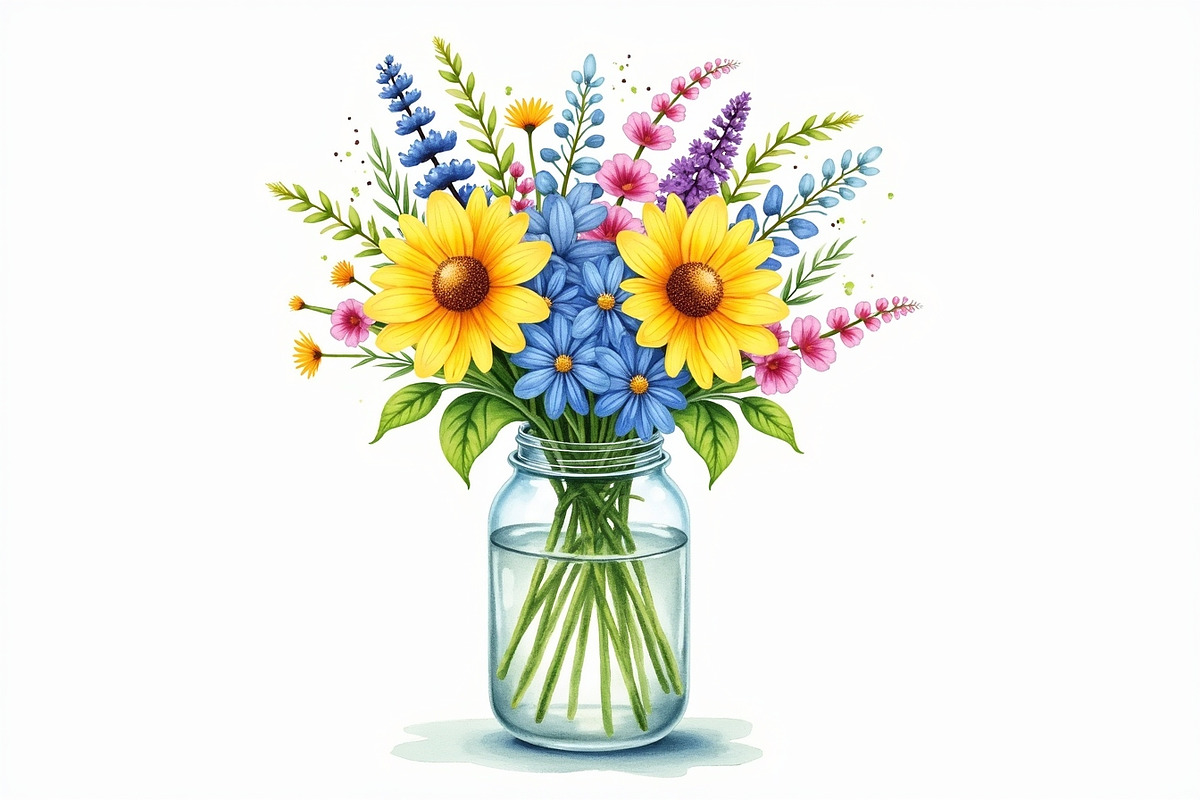 Wildflowers in Mason Jar Clipart Set, an Illustration by hafijul (Photo 2 of 14)