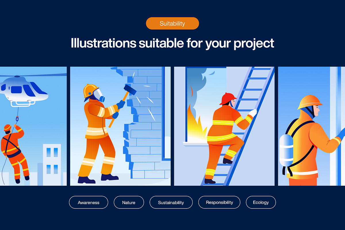 Firefighter Illustration Art Set, a Person Illustration by Brickclay (Photo 5 of 9)