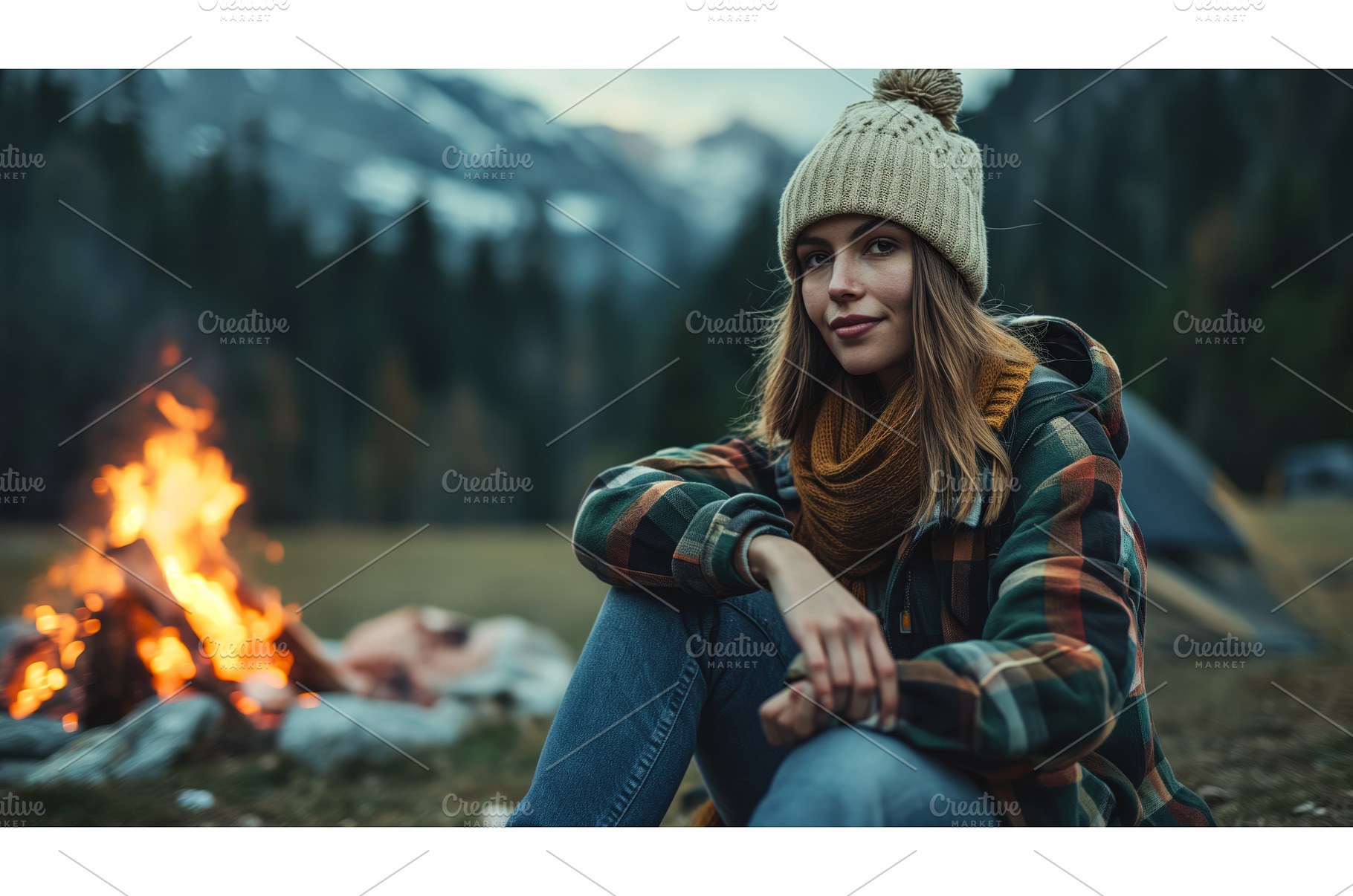 Woman Sitting in Front of Campfire, a Nature Photo by CREATIVEDEF