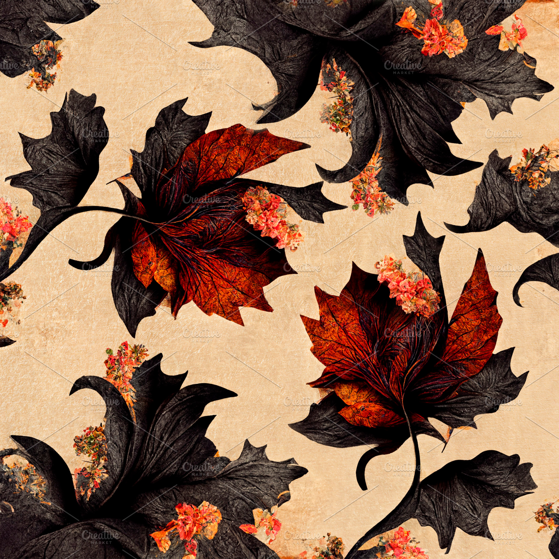 Baroque maple leaves swirl wallpaper, an Abstract Photo by hitdelight
