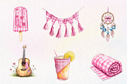 Bohemian Pink Gingham Summer Clipart, an Illustration by CreationArt (Thumbnail 2 of 5)