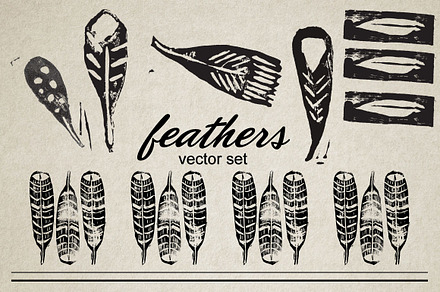 Feathers Vector Stamp Set
