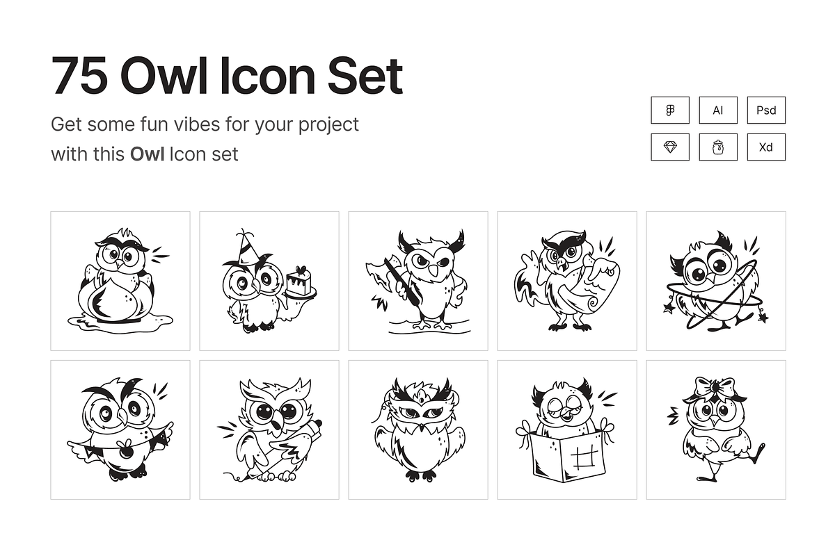 Owl Icon Set, a Solid Icon by Prosymbols (Photo 1 of 6)