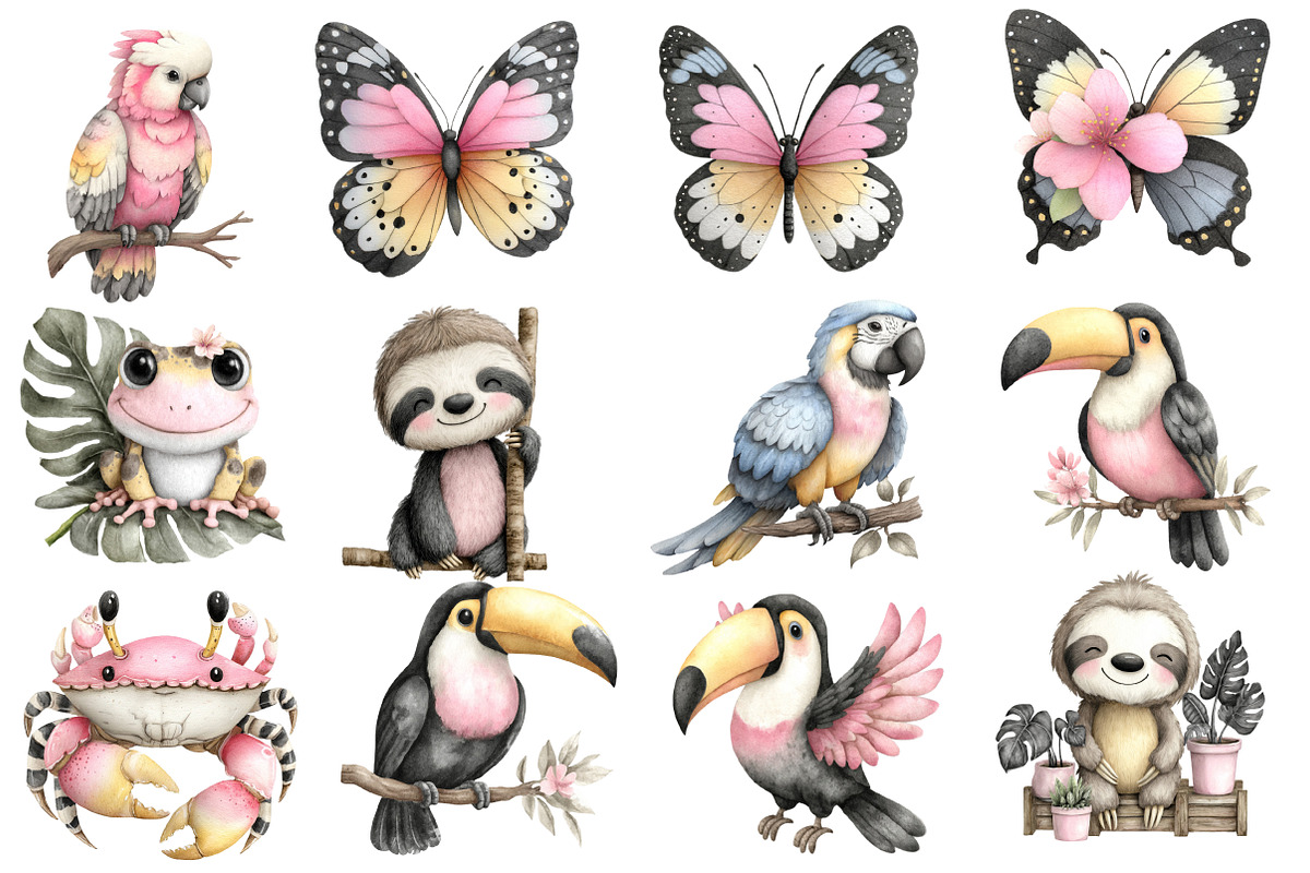 Watercolor Tropical Animals Clipart, an Illustration by Designworld (Photo 3 of 5)