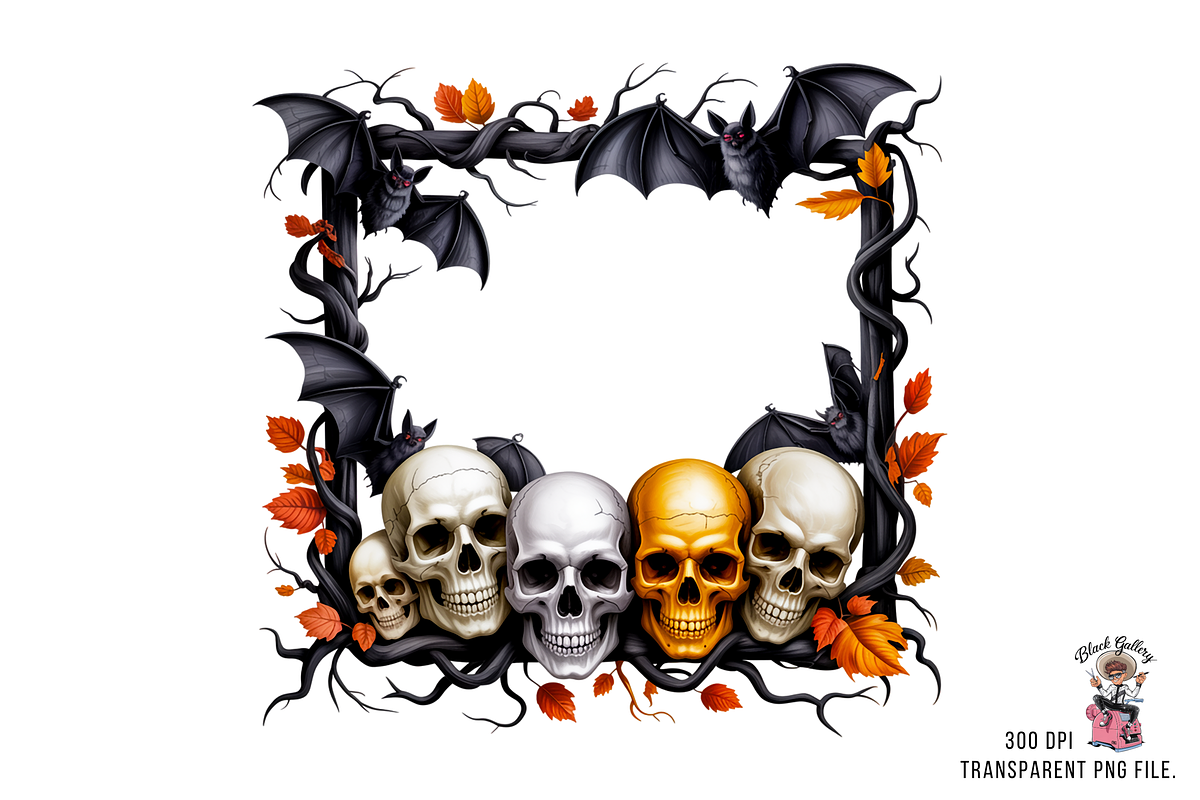 Halloween Skull Frame PNG Bundle, an Illustration by Clipart Bloom (Photo 8 of 11)