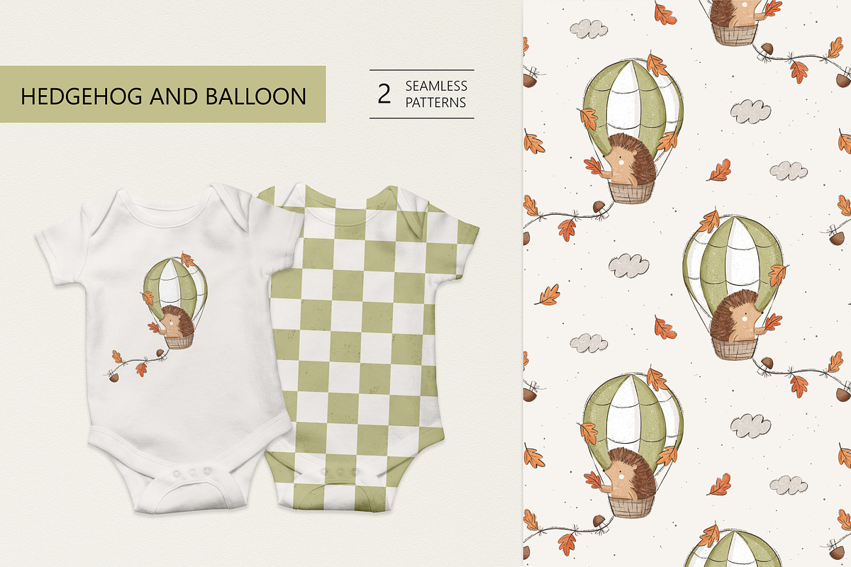 Hedgehog and air balloon, a Pattern Graphic by Olena Kuznietsova (Photo 1 of 10)