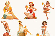 Retro Vintage Beer Girl Clipart, a Person Illustration by BusyDaydesign (Thumbnail 3 of 9)