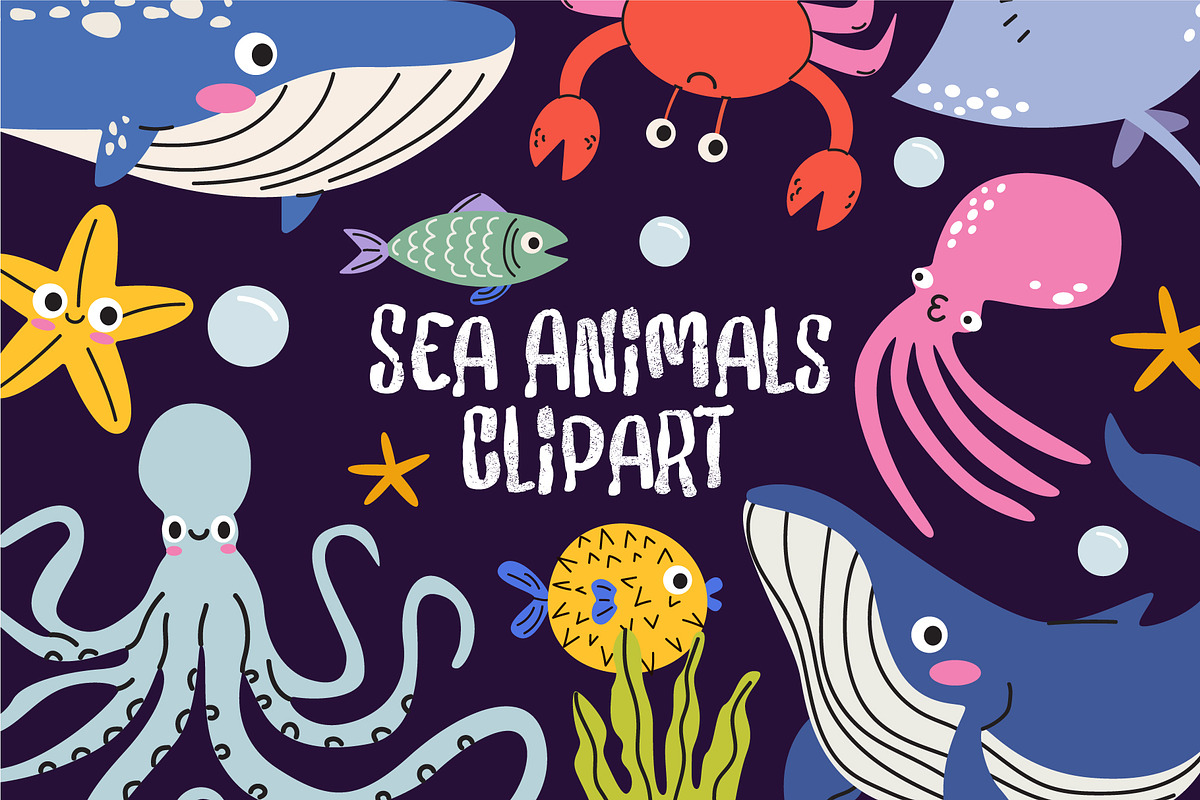 Cute Sea Animals Vector Clipart, an Animal Illustration by Luamor (Photo 1 of 3)