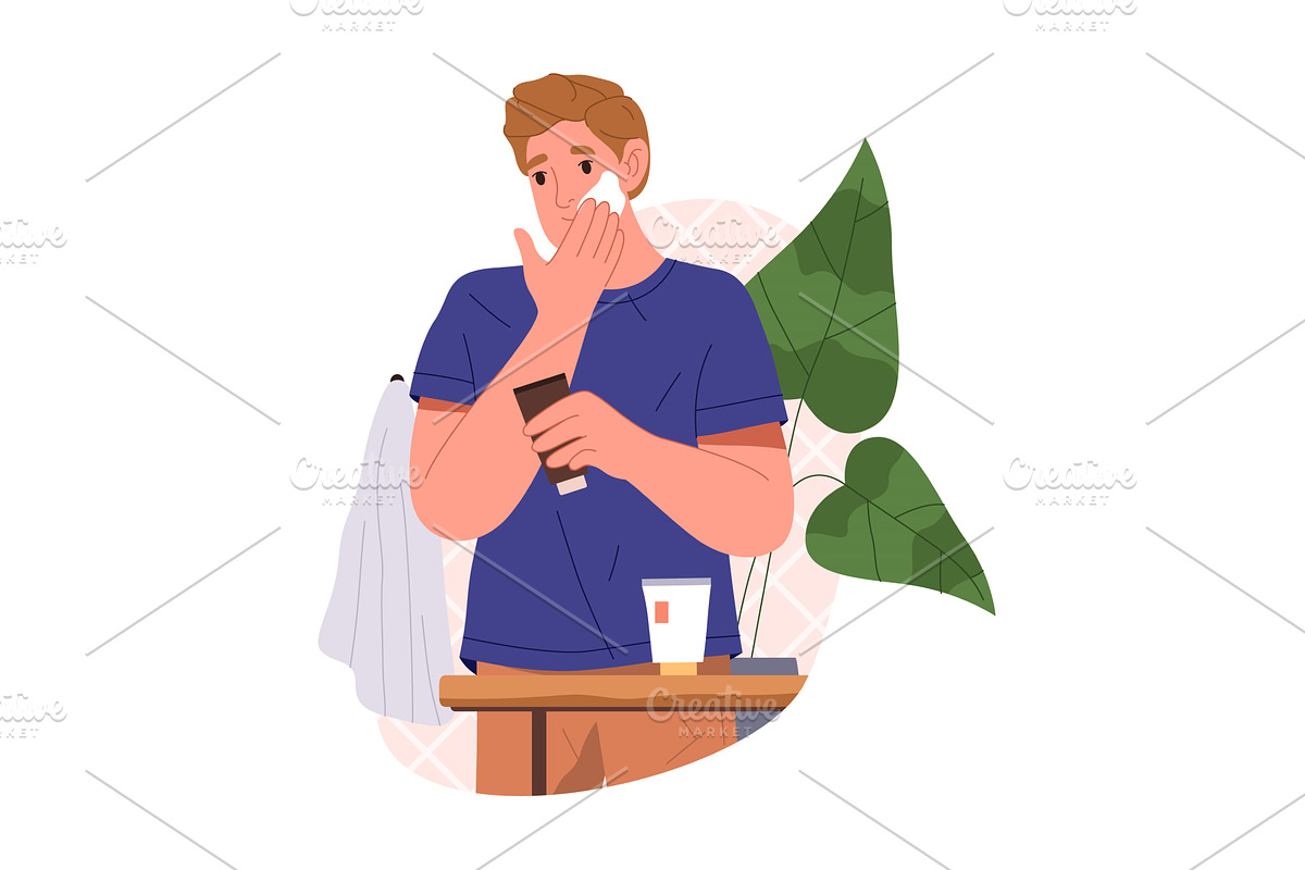 Vector man cleaning face with cream, a Person Illustration by Elegant Solution