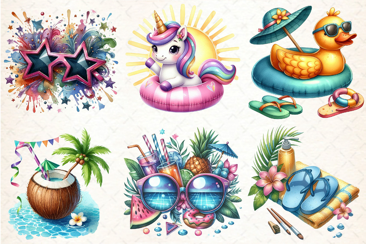 Summer Pool Party Clipart, an Illustration by DreamCafeArt (Photo 3 of 4)