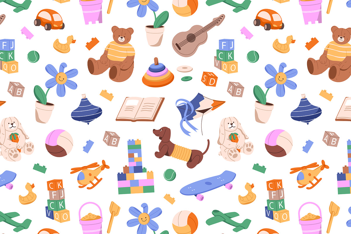 Cute kids toys set + backgrounds, an Object Illustration by PaperTrident (Photo 4 of 12)