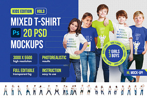 Mixed Kids T Shirt Mockups Vol3