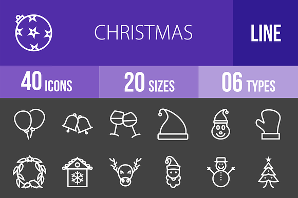 40 Christmas Line Inverted Icons