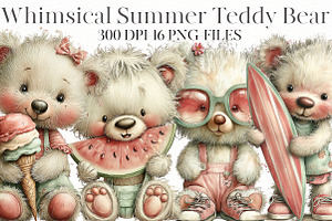 Whimsical Summer teddy bear Clipart, an Illustration by Designworld