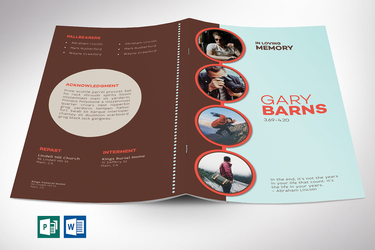 Circles Funeral Program Word 8 Pages, a Brochure Template by Godserv Designs (Photo 1 of 10)
