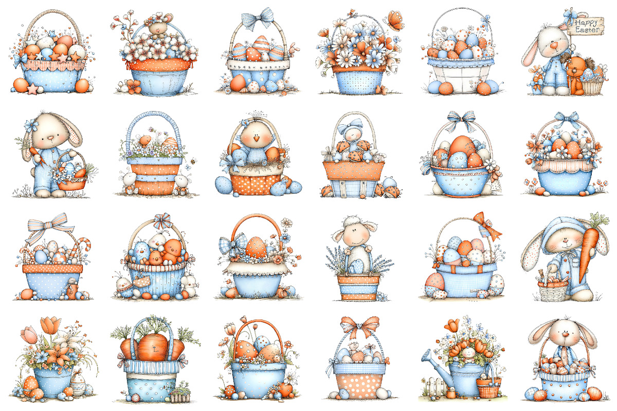 Easter Basket Clipart Set, an Illustration by designcity5