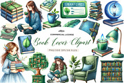 Book Lover Watercolor Clipart Collec, an Illustration by CreationArt (Thumbnail 1 of 7)