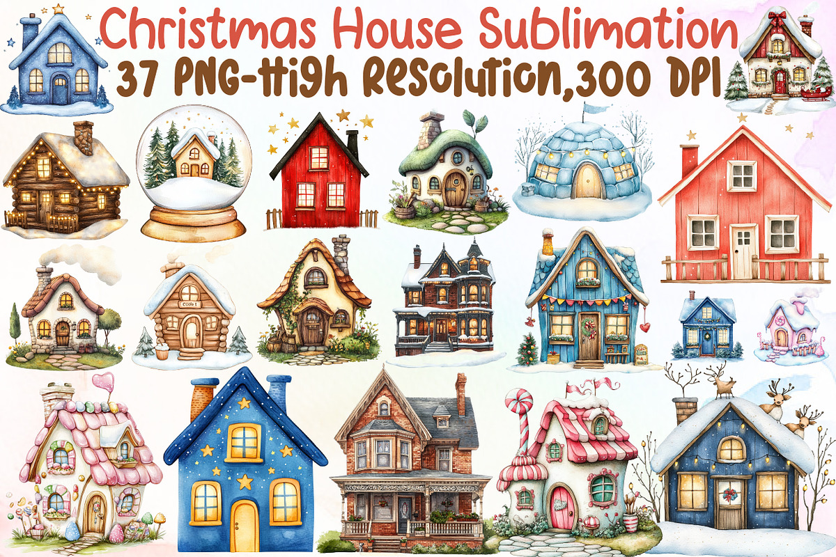 Christmas House Sublimation Clipart, an Illustration by Sublimation Artist (Photo 1 of 6)