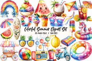 Colorful Summer Clipart Set, an Illustration by Libby Wishes