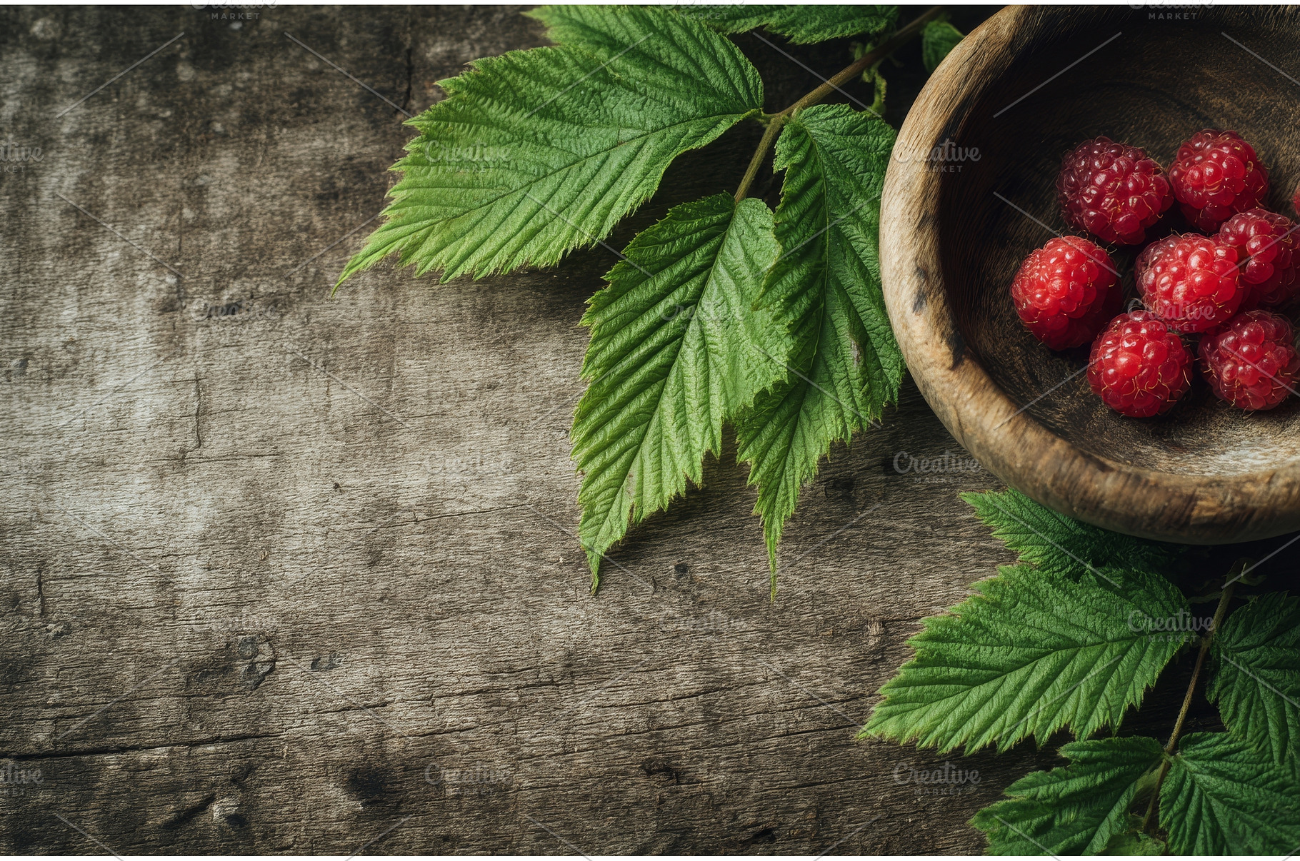 Fresh red raspberries with their, a Food & Drink Photo by ZinetroN