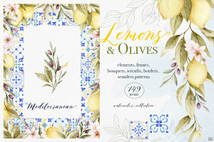Mediterranean Lemon Olive Watercolor