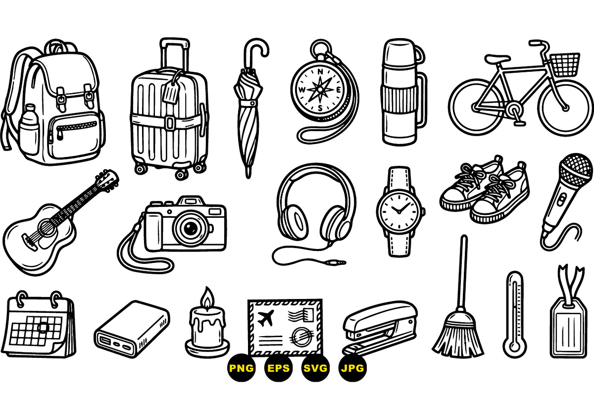 Travel Essentials Line Art Set, an Illustration by designvectx (Photo 3 of 3)