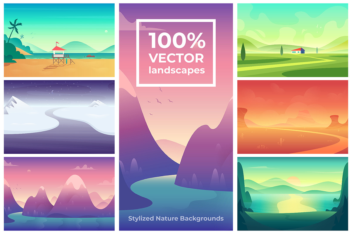 %SALE% -Stylized vector landscapes, a Wallpaper Graphic by VectorVision (Photo 1 of 7)