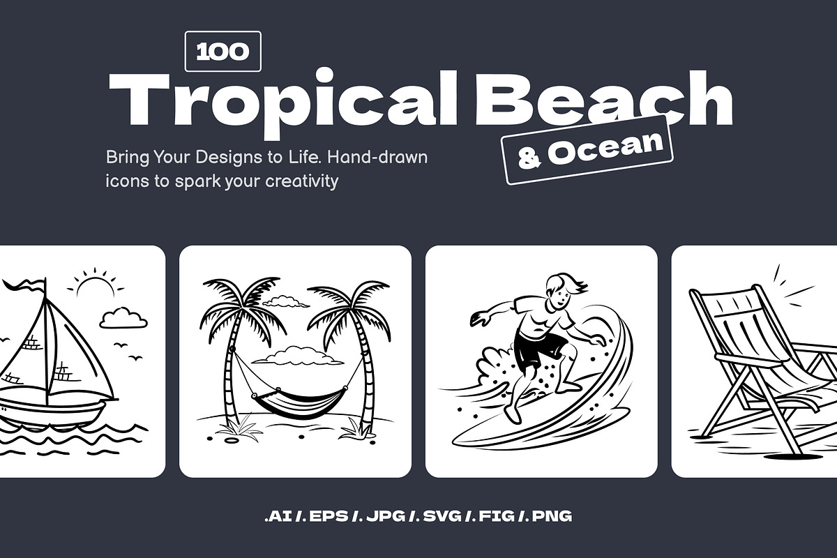 Tropical, Beach, and Ocean Doodles, an Outline Icon by Brickclay (Photo 1 of 9)