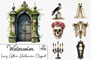 Ivory Gothic Halloween Clipart, an Illustration by CrexoraLab