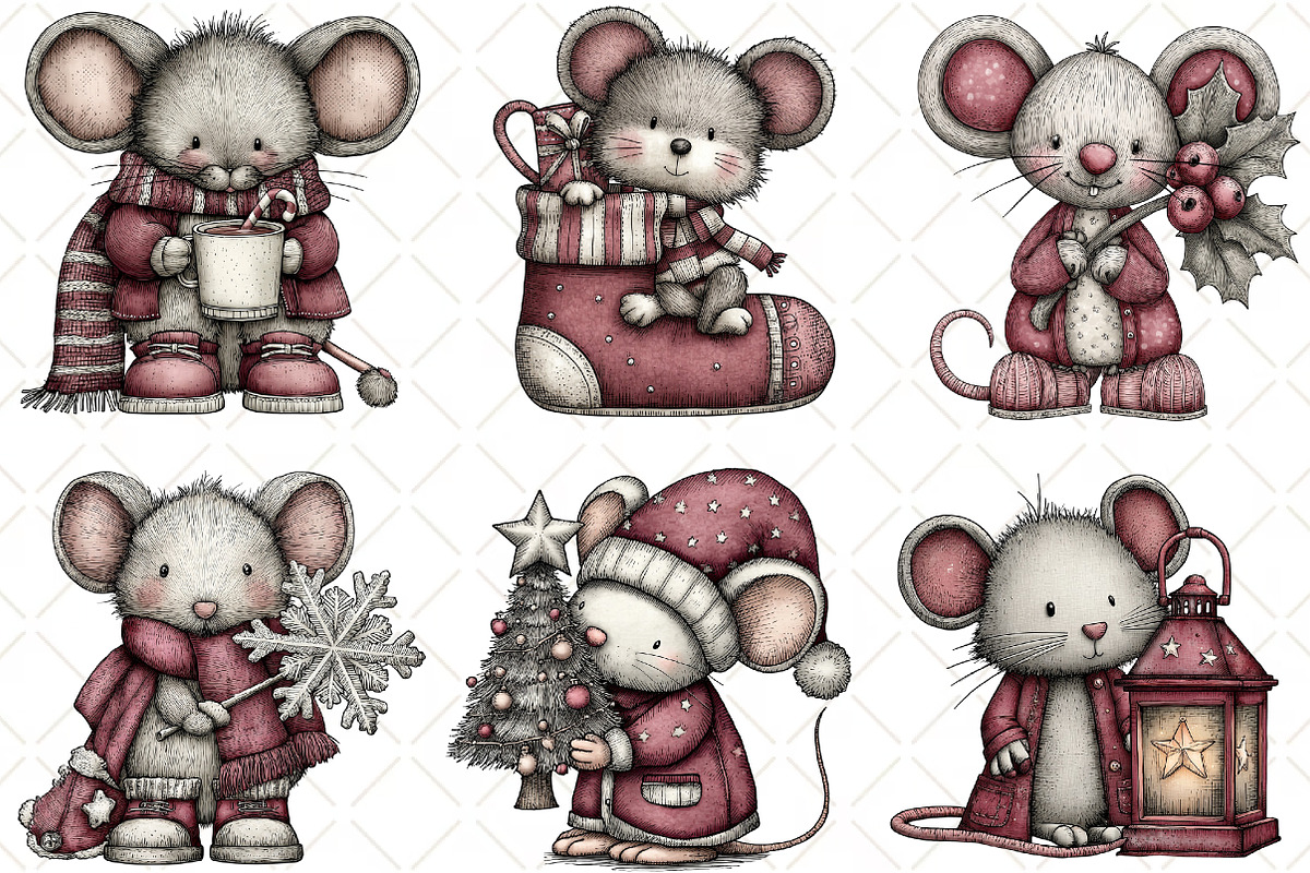 Quirky Christmas Mouse Clipart, an Illustration by Black Bird Studio (Photo 3 of 6)