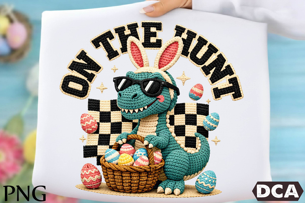 Crochet Dinosaur Easter Bunny Png, an Illustration by DreamCafeArt (Photo 1 of 6)
