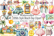 1950s Style Beach Day Clipart, an Illustration by Libby Wishes (Thumbnail 1 of 7)