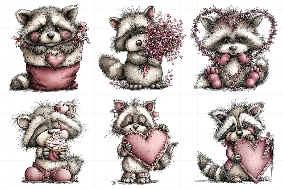Valentine's Whimsical Raccoon Clipar, an Illustration by Daily.Designs (Photo 3 of 8)