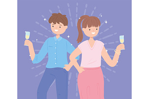 man and woman with wine, a Person Illustration by studiogstock