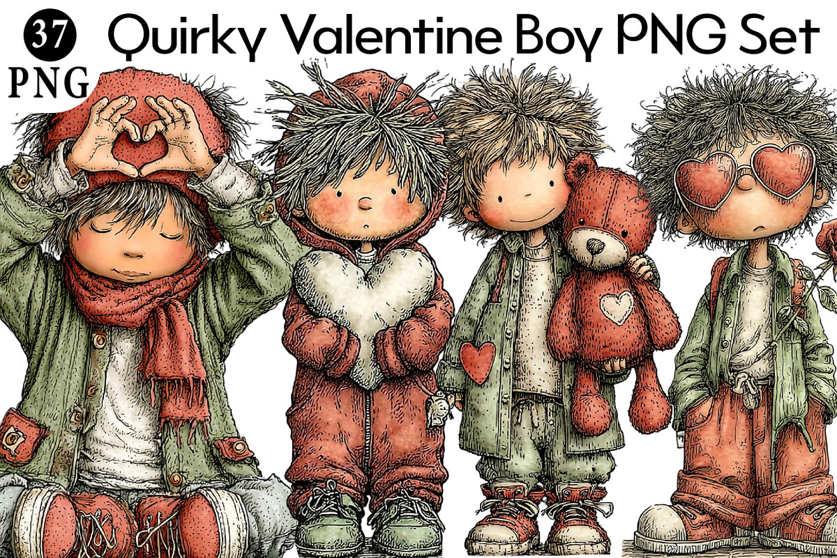 Quirky Valentine Boy PNG Set, an Illustration by Daily.Designs (Photo 1 of 5)
