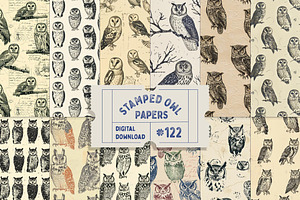 Owl Stamp Ink Seamless Patterns