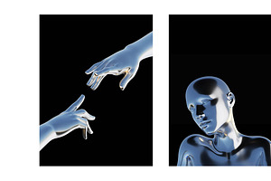 chrome human, metal plastic hands