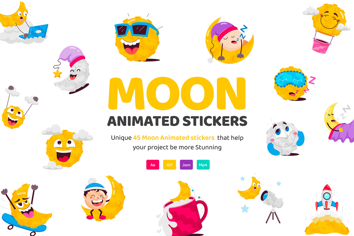 Animated Moon Stickers Set, an Emoji Icon by Vectors Market (Photo 1 of 3)