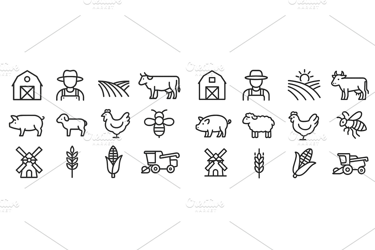 Farm icons representing agriculture, an Animal Illustration by ZinetroN
