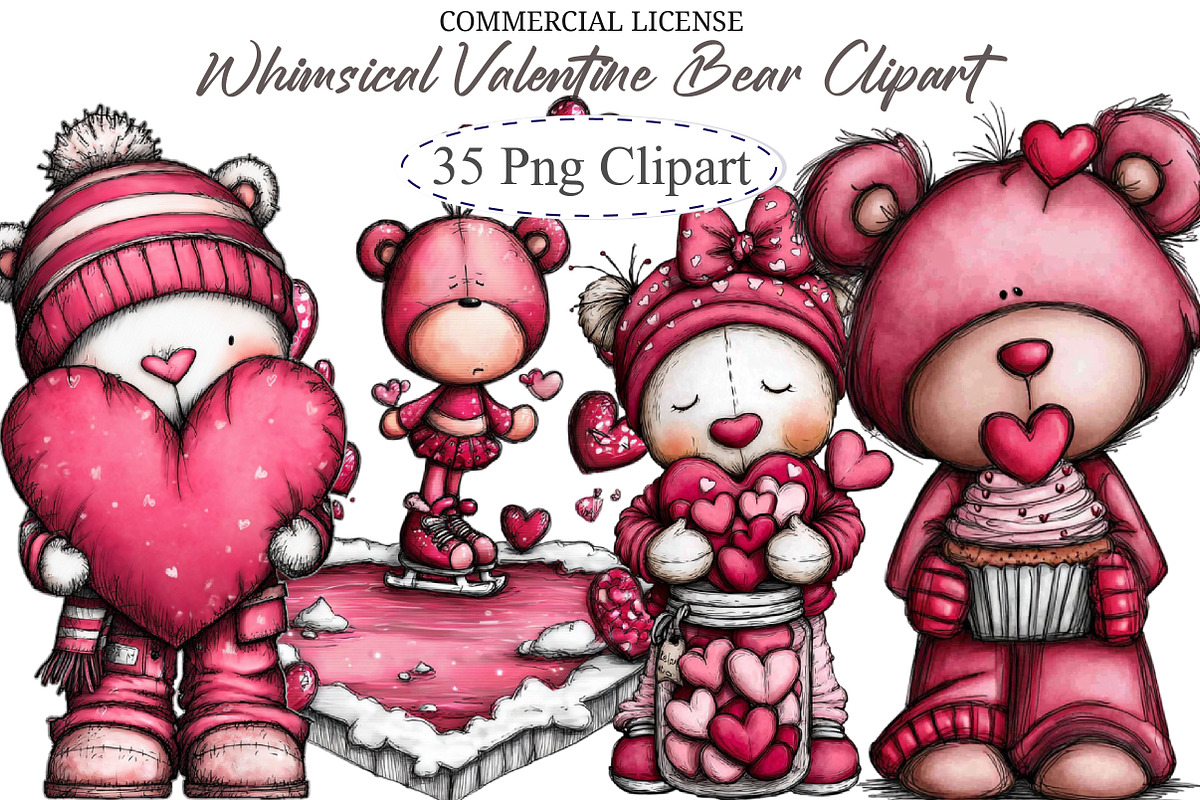 Whimsical Valentine Bear Clipart Bun, an Illustration by designcity5 (Photo 1 of 5)