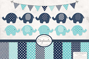 Blue Elephant Clip Art and Patterns, an Illustration by Amanda Ilkov (Thumbnail 1 of 3)